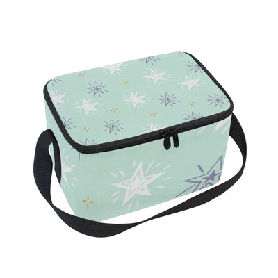 

ALAZA Insulated Lunch Box Blue White Stars Lunch Bag for Men Women Portable Tote Bag Cooler Bag