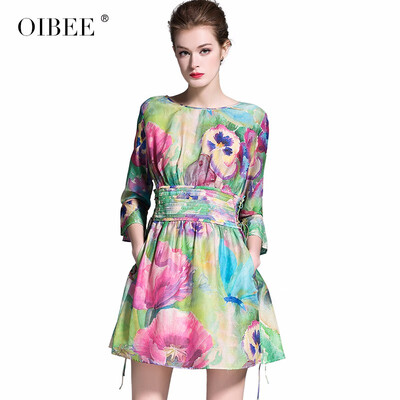 

OIBEE2019 spring womens new fashion print waist waist dress fashion wild long sleeve skirt