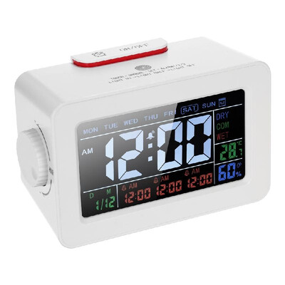 

LCD Digital Thermometer Hygrometer Clock ℃℉ Temperature Humidity Meter 3 Alarm Clocks Snooze Backlight Color Screen Display with
