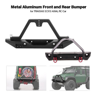 

Metal Front&Rear Bumper Set with Spare Tire Carrier 4LED Lights Trailer Hook for 110 TRAXXAS SCX10 AXIAL RC Car