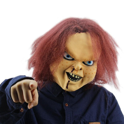 

Latex Full Head Horror Creepy Ghost Mask Scary Freak Monster Mask with Red Hair for Halloween Masquerade Costume Cosplay Party Pro