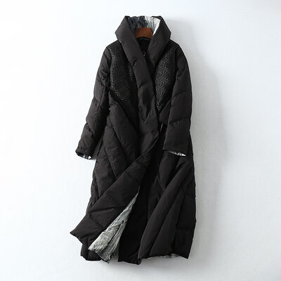 

Winter 2018 new Chinese ethnic style down jacket womens long thickened&loose white duck down