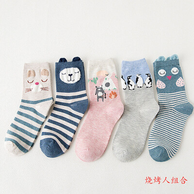 

Ladies cartoon socks cotton Japanese cute animal pattern in stockings 5 pairs