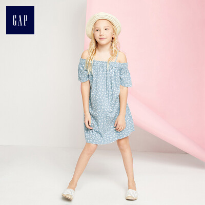 

GAP flagship store girls comfortable printed folds collar dress 306885 stream blue S