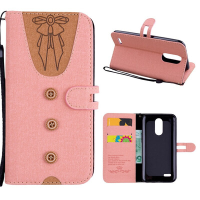 

MOONCASE LG K10 2017 stitching embossed womens leather case - powder