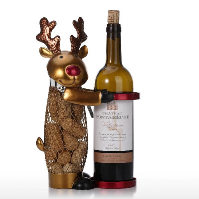 

Netted Christmas Elk Wine Rack Animal Wine Holder Cork Container Metal Practical Craft Home Decor