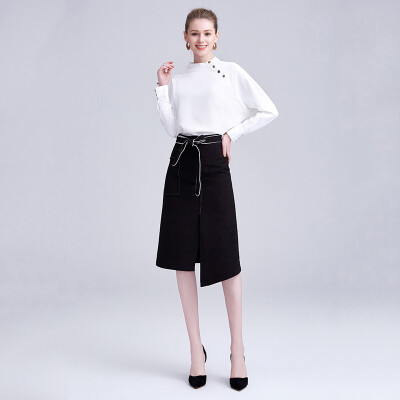 

Her pool womens 2018 autumn&winter new long-sleeved half-high collar shirt with lace skirt fashion suit T83Z1431A7XXL white XXL