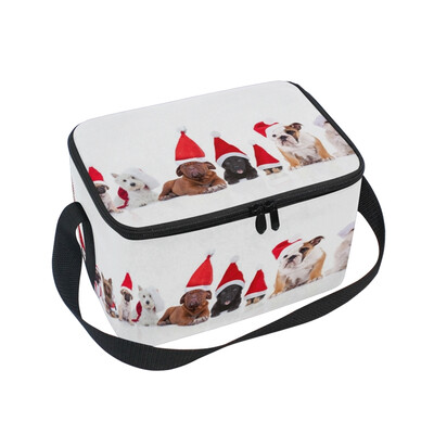 

ALAZA Lunch Box Insulated Lunch Bag Large Cooler Dogs Wearing Santa Claus Hats Tote Bag