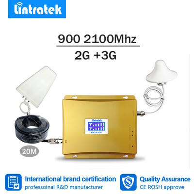 

Lintratek cellular signal booster dual band GSM 900Mhz UMTS 2100Mhz 2G 3G mobile signal repeater with LCD display full kit