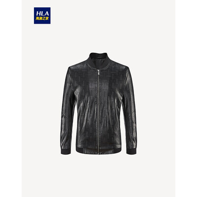 

HLA Haishu home jacket male 2019 spring new baseball collar embossed crisp PU leather jacket HWJAD1R027A black pattern 27 17592A 50