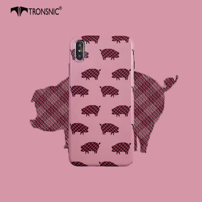 

Tronsnic Cartoon Pigs Phone Case for iPhone XS MAX Matte Plaid Soft Case Pink Silicone Covers Capa