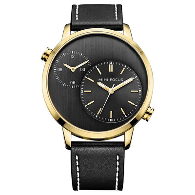 

BOFUTE Male Watches Casual Watch Dual Time Zone Japanese Quartz Movement Luminous Waterproof Genuine Leather Strap 0035G
