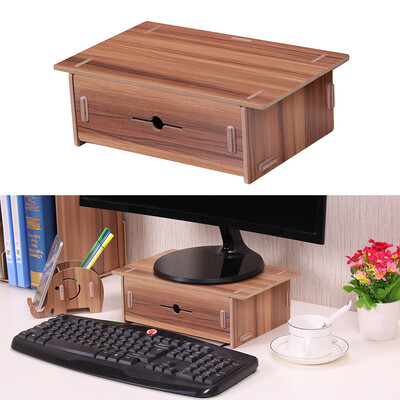 

Small Desk Monitor Riser Stand Organizer Wood with Pen Holder Drawer for School Office Home Stationery Storage