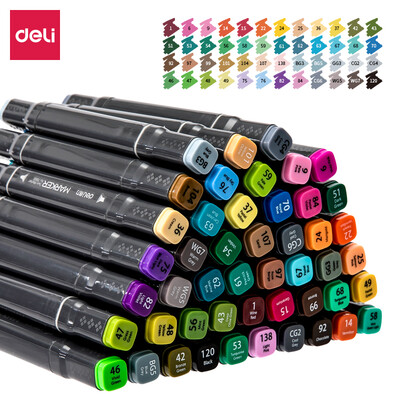

Deli deli 48 color square pole double head alcohol oil professional marker set student hand-painted comic design painting color pen note pen 70800-48