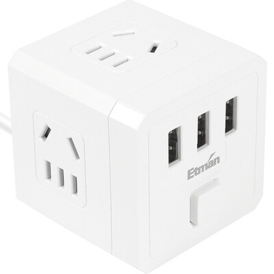 

Etman ETM-MF-01043USBDW 3USB Multi-function Charging Conversion Plug One Turn Four Home Rubiks Cube Socket Power Converter
