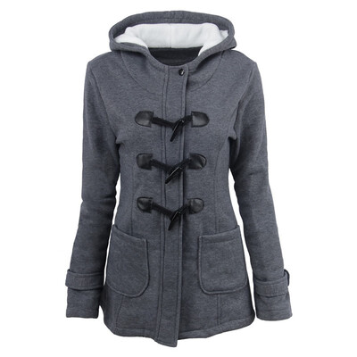 

Autumn&winter hooded cotton blend horn leather buckle in the long coat jacket cotton coat women