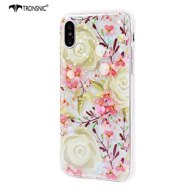 

Tronsnic Flowers Phone Case for iPhone X XS Shiny Laser Soft Cases for Transparent Covers