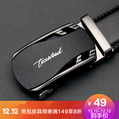 

Texwood Mens Belt Leather Car Buckle Mens Business Casual Automatic Buckle Belt Pants Belt Men DE7J0011-01 Black