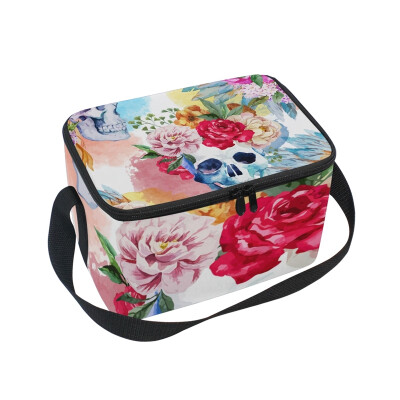 

ALAZA Lunch Box Insulated Lunch Bag Large Cooler Tote Bag Colorful Flower Skull for Men Women Girls Boys