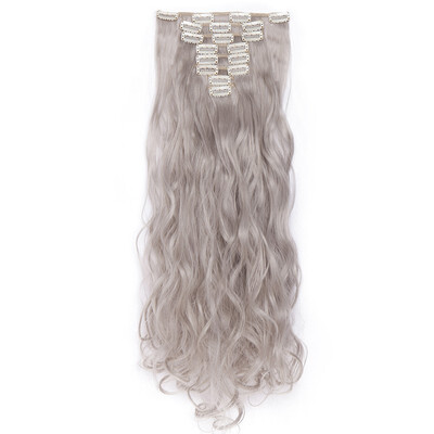 

24" Curly 8 Pcs Full Head Clip in Hair Extensions Synthetic 8 Piece 18 Clips Hairpiece Long Wave Trendy Design for Women