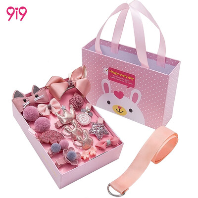 

9i9 long love childrens hair accessories 18 sets of baby hairpin hairpin Korean fabric accessories bow bow drawer gift box girl holiday birthday gift 1800806 Han pink