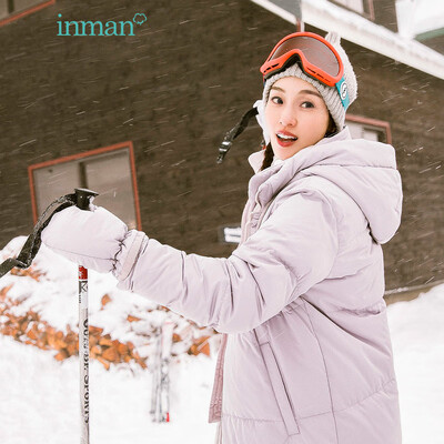 

INMAN 2018 winter new with gloves loose casual long down jacket coat female 18841VP22174 purple gray XL