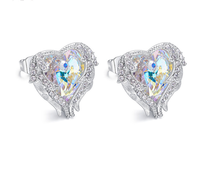 

Angel Wing Heart of Ocean Pendant Necklaces Studs Earrings for Women Girls Made with Swarovski Crystals Jewelry Sets Gifts