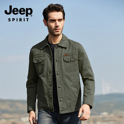 

JEEP Jeep Jacket Men 2019 Spring New Casual Mens Lapel Short Jacket Mens Shirt JPL2676 Army Green 4XL