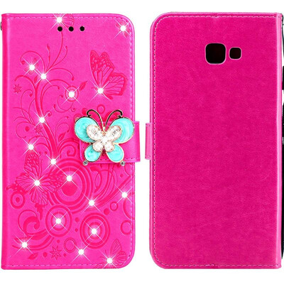 

MOONCASE Samsung Galaxy J4 Butterfly Rhinestone Embossed Leather Case - Red