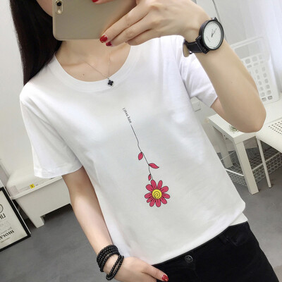 

JOY OF JOY Jingdong womens 2019 summer new short-sleeved t-shirt female Korean version of the flower embroidery loose student pullover shirt female JWTD191783 white