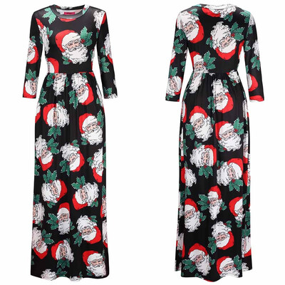 

BOFUTE New Europe America Womens Clothing O-Neck Printing Skirt Christmas Clothing Long Sleeve Dress 1207