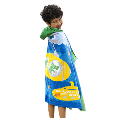 

Kids Hooded Beach Towel Blanket Cotton Super Absorbent Cute Catoon Bath Swim Pool Towel Cape Cloak Boy Girl Submarine & Crocodile