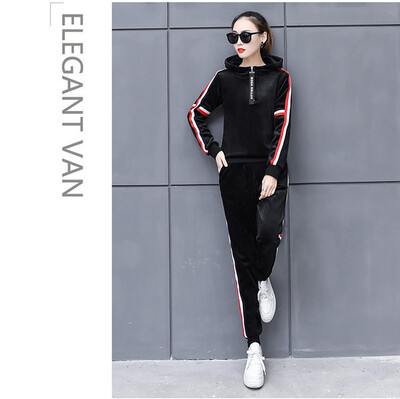 

Two-piece womens new thick double-faced velvet casual hooded sweater for autumnwinter 2018
