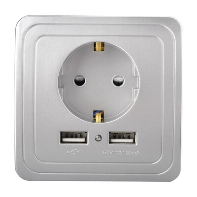 

Wall charger adapter dual usb port 5V 16A electric charger adapter eu plug socket switch charging outlet panel