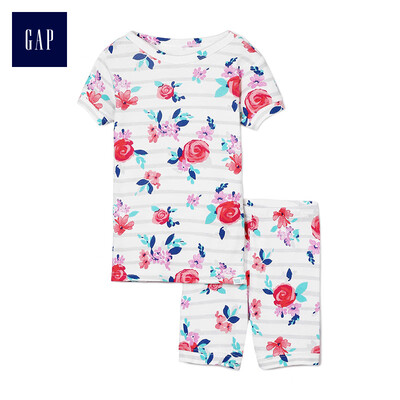 

GAP flagship store female&child comfortable soft rose pattern pajamas set 295824 light sense bright white 2YRS