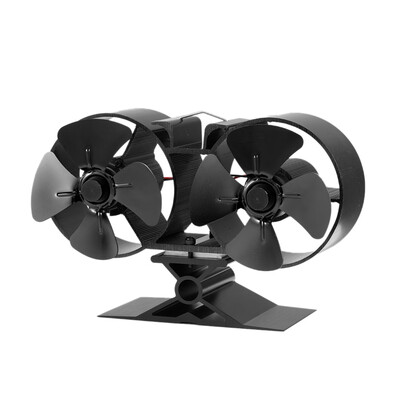 

8 Blade Twin Motor Heat Powered Eco Fireplace Fan Fuel Cost Saving Aluminum Black for Wood Gas Coal Pellet Log Heaters