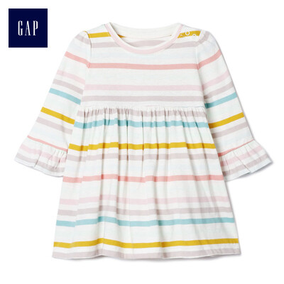 

GAP flagship store baby girl cotton striped trumpet sleeve dress 926665 light white colorful stripes 6-12M