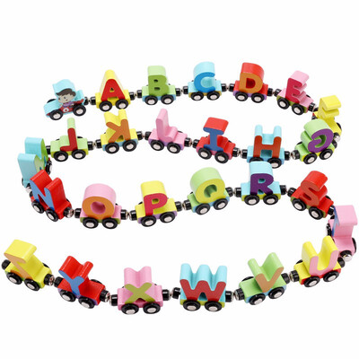 

26 English alphanumeric small train wooden toys for children 1 to 3 years old educational cognitive magnetic letters