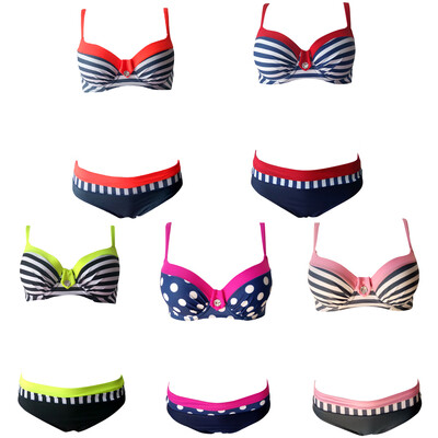 

Women Bikini Set Swimwear Swimsuit Stripe Dot Print Contrast Push Up Underwire Padded Two Piece Bathing Suit