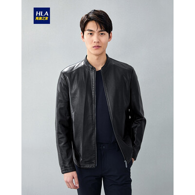 

HLA Haishu home jacket men 2019 spring new pattern stand collar stiff PU leather jacket HWJAD1R056A black pattern 56 18096A 52