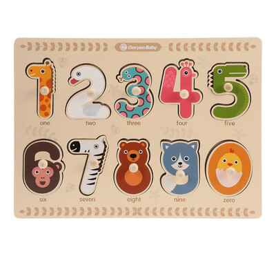 

GoryeoBaby Wooden Animals Numbers Cognitive Puzzle Board Educational Toys for Baby Kids
