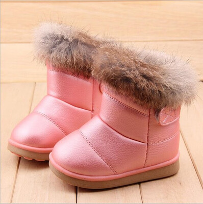 

Winter Fashion child girls snow boots shoes warm plush soft bottom baby girls boots leather winter snow boot for baby