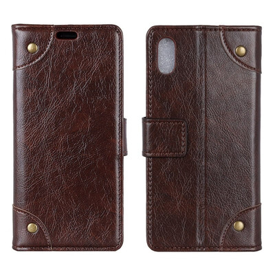 

MOONCASE Apple iPhone XR Copper Buckle Napa Leather Case - Coffee