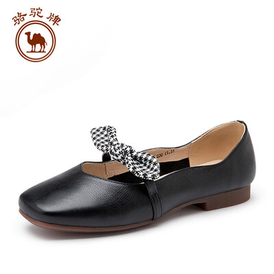 

Camel brand single shoes womens fashion casual leather bow shallow mouth comfortable flat bottom W91504521 black 36230 yards