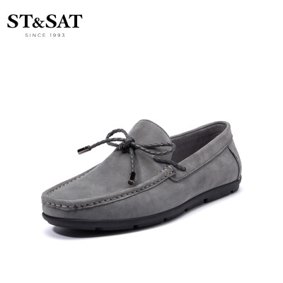 

Saturday mens shoes ST&SAT cow leather business casual fashion lazy one pedal driving breathable casual peas shoes SS92129901 gray 38