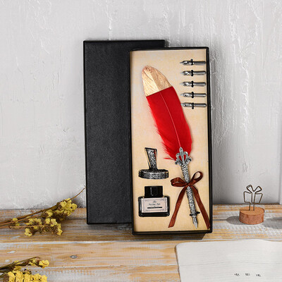 

Vintage Feather Quill Dip Pen Writing Ink Set Perfect for Signning Handwriting School Office Stationery Gift Excellent Wedding Sou