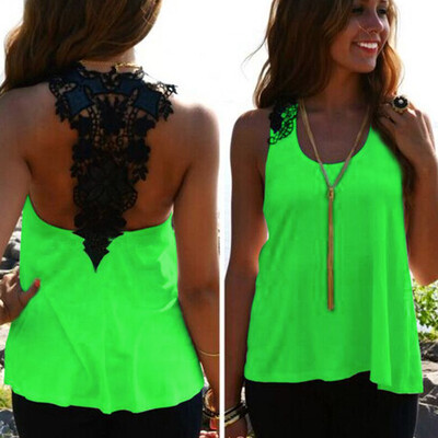 

Women Summer Top Casual Sleeveless Vest Shirt Tank Crochet Lace T Shirt
