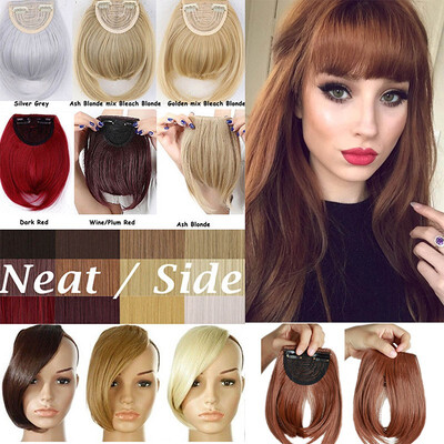 

9" Bangs Clip in Hair Extensions Front Neat Bang Fringe One Piece Striaght Hairpiece Accessories Side bangs