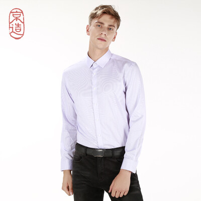 

JZAO 140 cotton garments free hot long sleeve mens shirt purple stripes 40