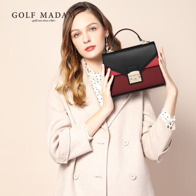 

Golf GOLF cowhide handbag fashion handbag stitching contrast color shoulder Messenger bag B7BV12908J black red